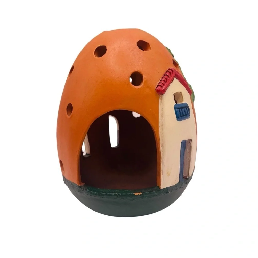 Peruvian Folk Art Nativity Tea Light Holder Hand Painted Terracotta 5.5